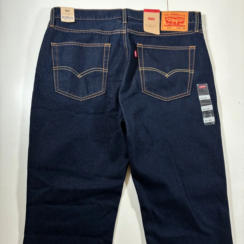 NEW Levi's 514 Straight Jeans 36x30 Dark Indigo Blue Denim USA Cowboy